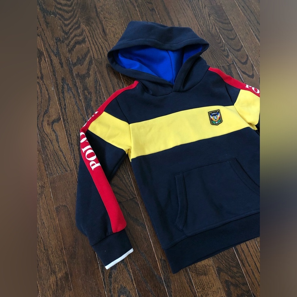 Polo Ralph Lauren Boys 6 RARE Vintage Colorblock Hooded Sweatshirt w/RLPC Crest - Picture 2 of 12